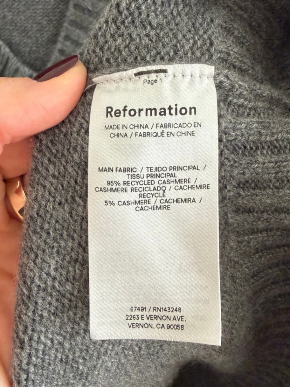 Reformation Jadey Cashmere Oversized V-Neck Sweater - Picture 6 of 6